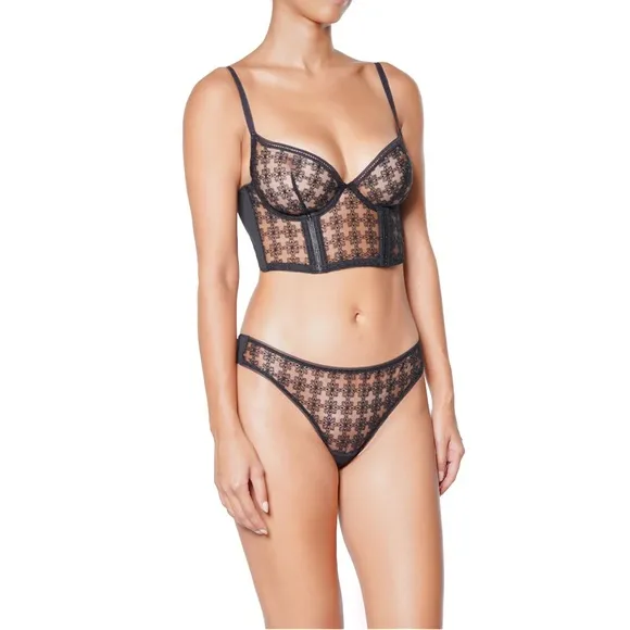 NEW! HUIT EIGHT CAFE FLEUR BUSTIER Elegant Black Lace Bralette 32C