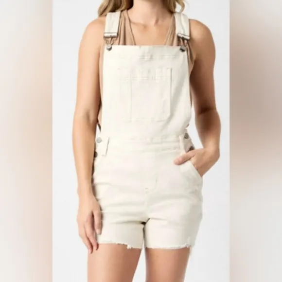 NEW JUDY BLUE judy blue ecru destroy overall shorts in ecru Size Small