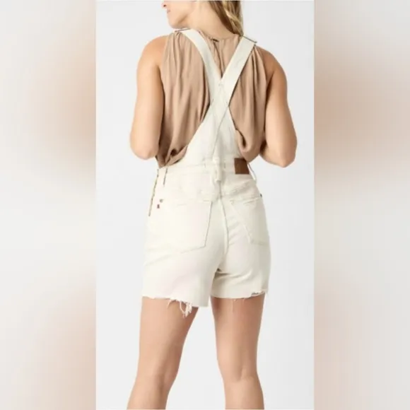NEW JUDY BLUE judy blue ecru destroy overall shorts in ecru Size Small