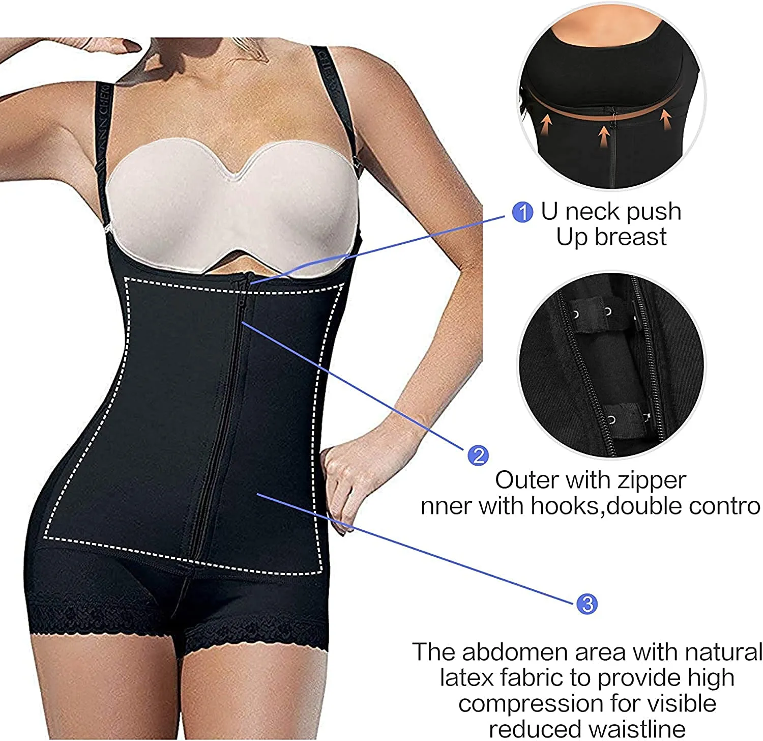 New SHAPERX Women Shapewear Tummy Control Fajas Colombianas Open Bust Bodysuit Slimmer Body Shaper, Black, Sz XL! Retails $60 