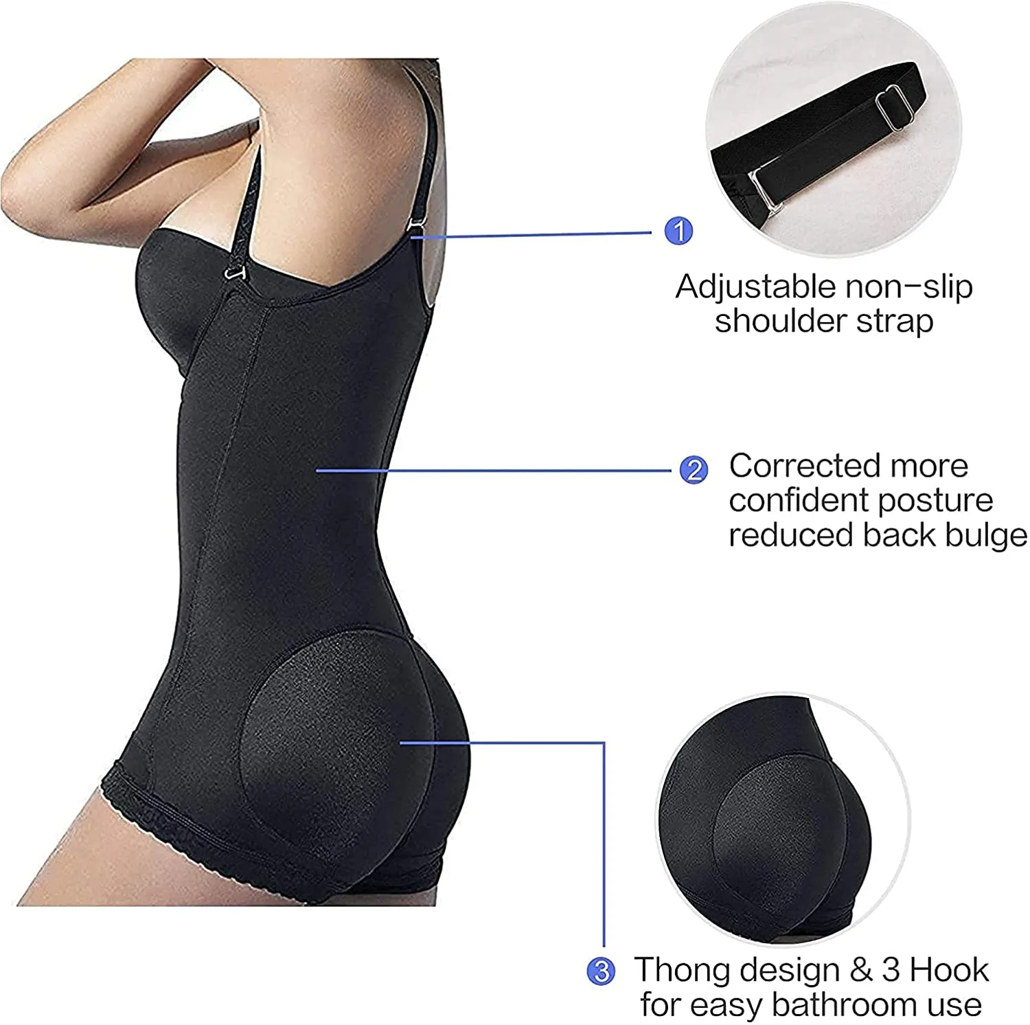 New SHAPERX Women Shapewear Tummy Control Fajas Colombianas Open Bust Bodysuit Slimmer Body Shaper, Black, Sz XL! Retails $60 