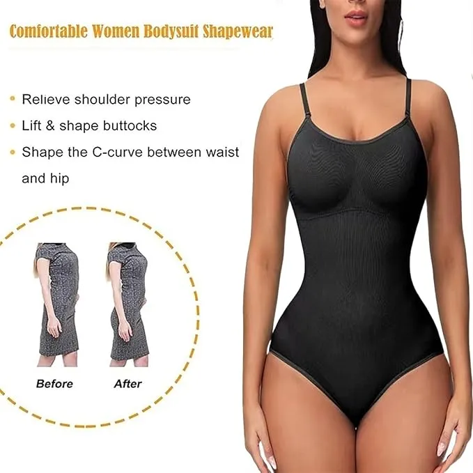 NEW Shapewear for Women Tummy Control Body Suit, Sexy Deep V Neck Body Shaper, Seamless Tank Tops Jumpsuit (Color : Black, Size : L)