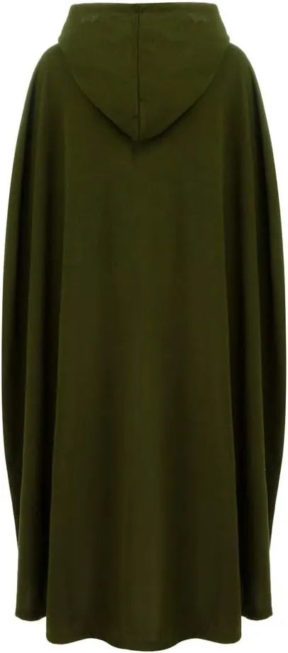 NEW Womens Winter Cape Coat Wool Blend Hooded Cloak Maxi Long Cardigans Open Front Poncho Outwear, Army Green, XL