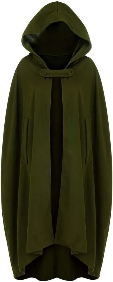 NEW Womens Winter Cape Coat Wool Blend Hooded Cloak Maxi Long Cardigans Open Front Poncho Outwear, Army Green, XL