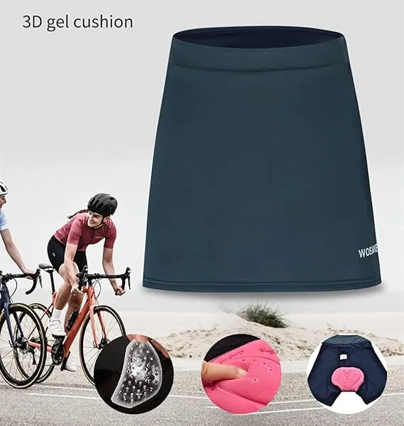 NEW Wosawe Ladies Skirt 2 in 1 Padded Cycling Shorts Seat Cushion Bicycle Breathable Short Pants Skirts, Black, Sz L