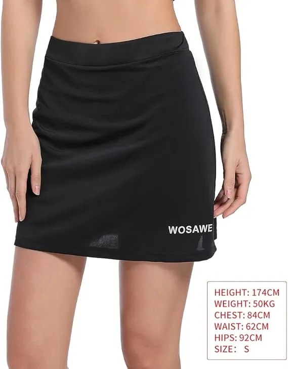 NEW Wosawe Ladies Skirt 2 in 1 Padded Cycling Shorts Seat Cushion Bicycle Breathable Short Pants Skirts, Black, Sz L