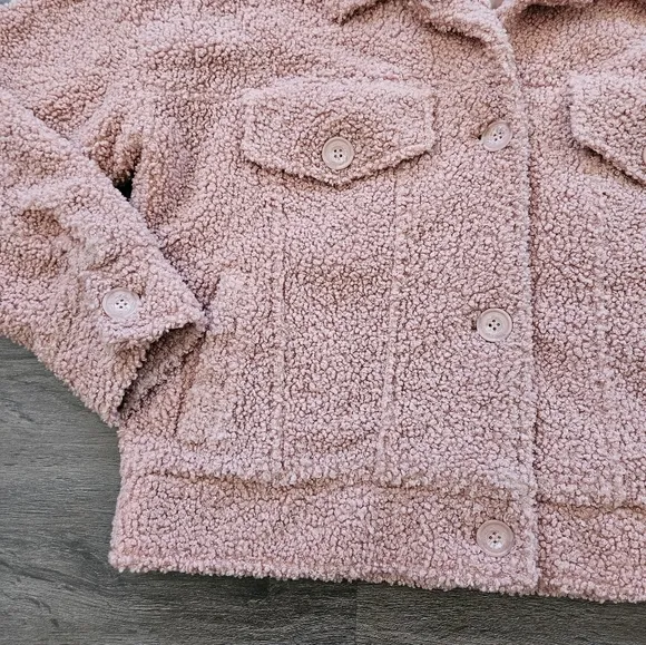 Noize Pink Rose Miley Short Length Vegan Sherpa Coat NWOT Size Small