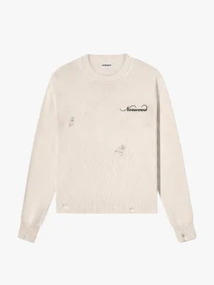 NORWOOD DISTRESSED LOGO KNIT SWEATER