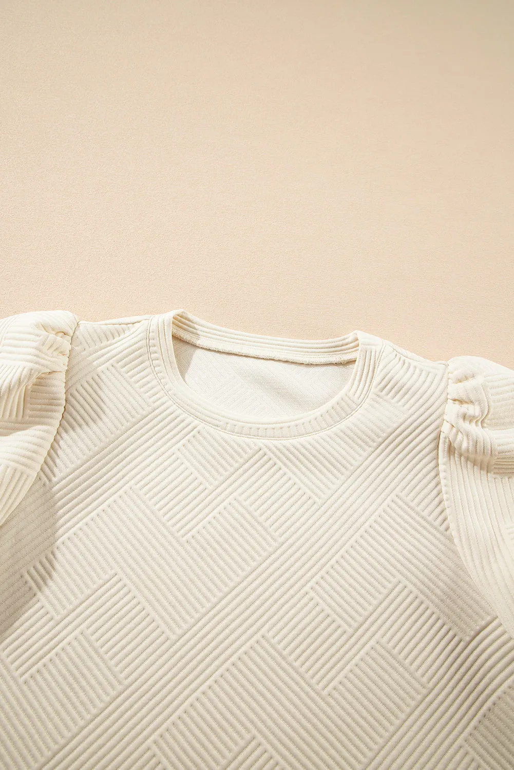 Oatmeal Textured Puff Sleeve T-shirt