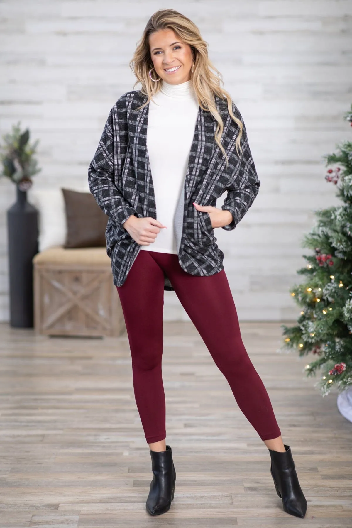 Off White and Black Plaid Cocoon Cardigan