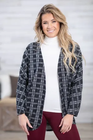 Off White and Black Plaid Cocoon Cardigan