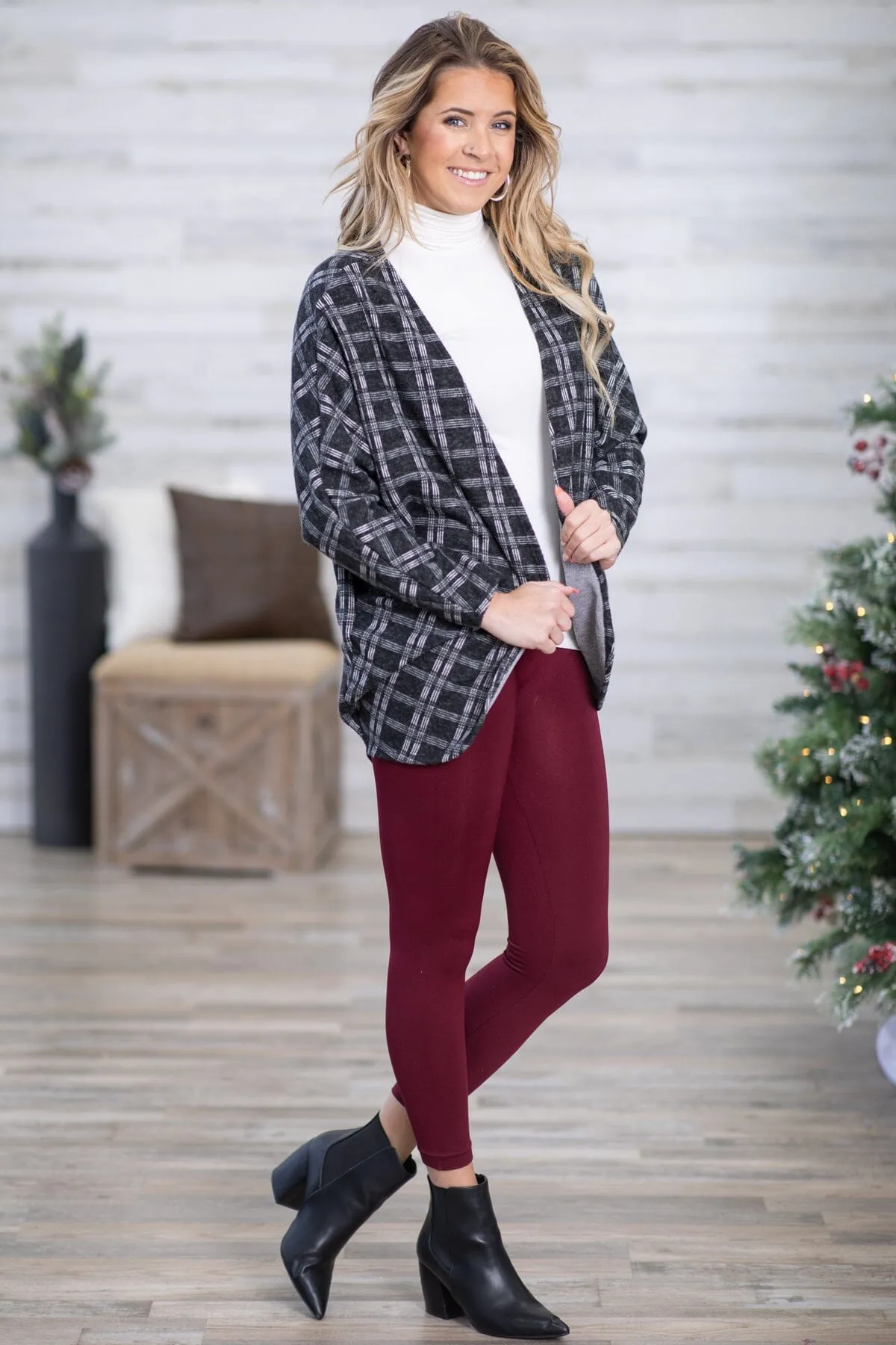 Off White and Black Plaid Cocoon Cardigan
