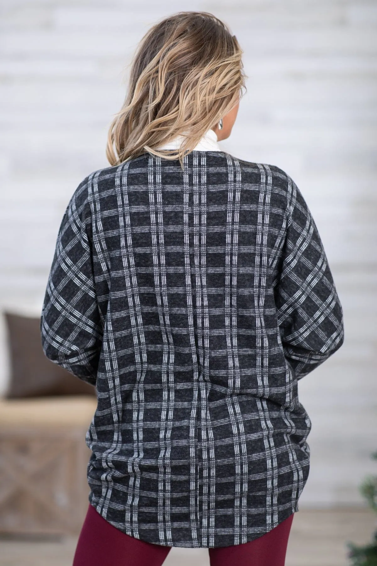Off White and Black Plaid Cocoon Cardigan