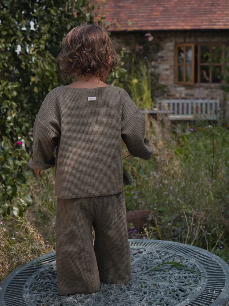 Olive Waffle Boxy Sweatshirt