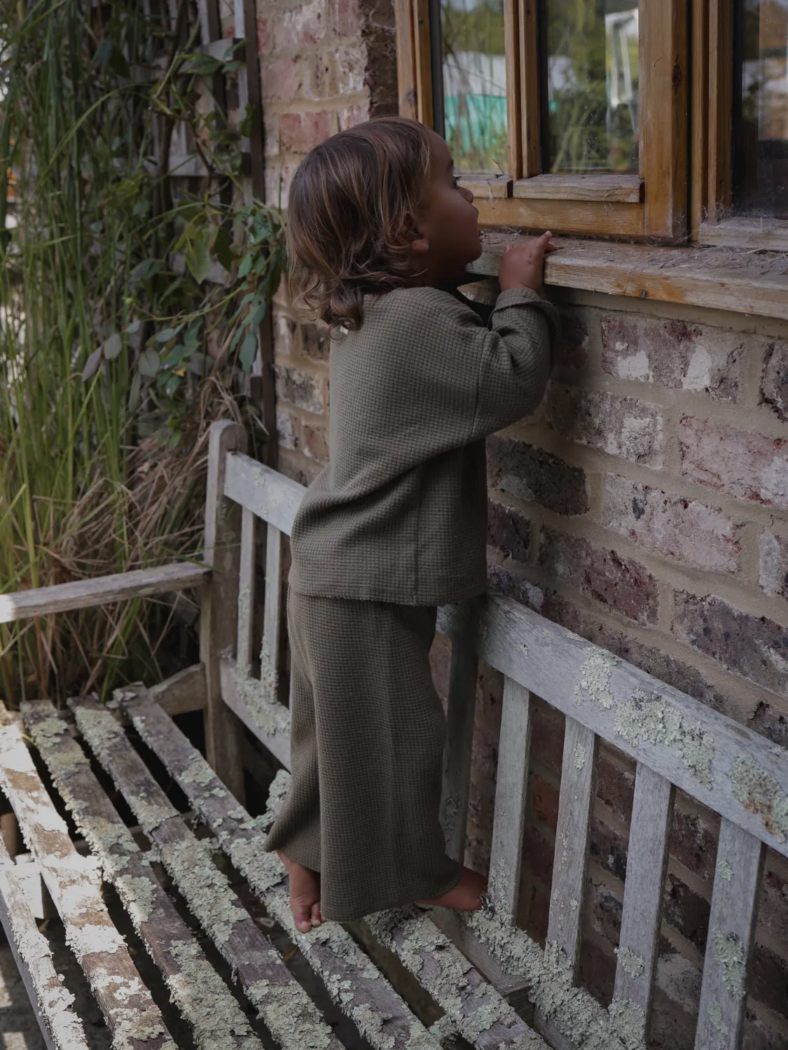 Olive Waffle Boxy Sweatshirt