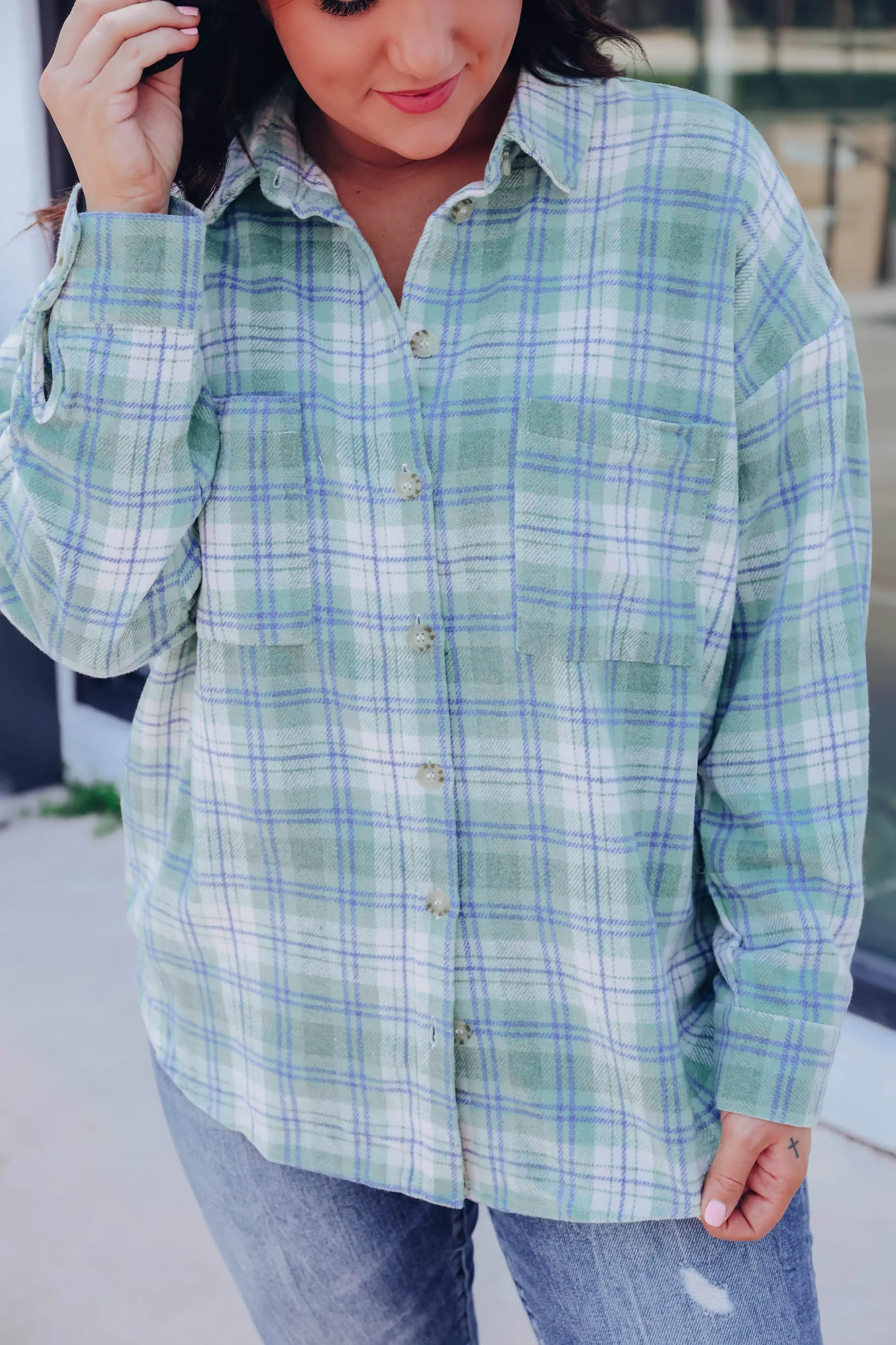 Ollie Oversized Plaid Flannel - Green