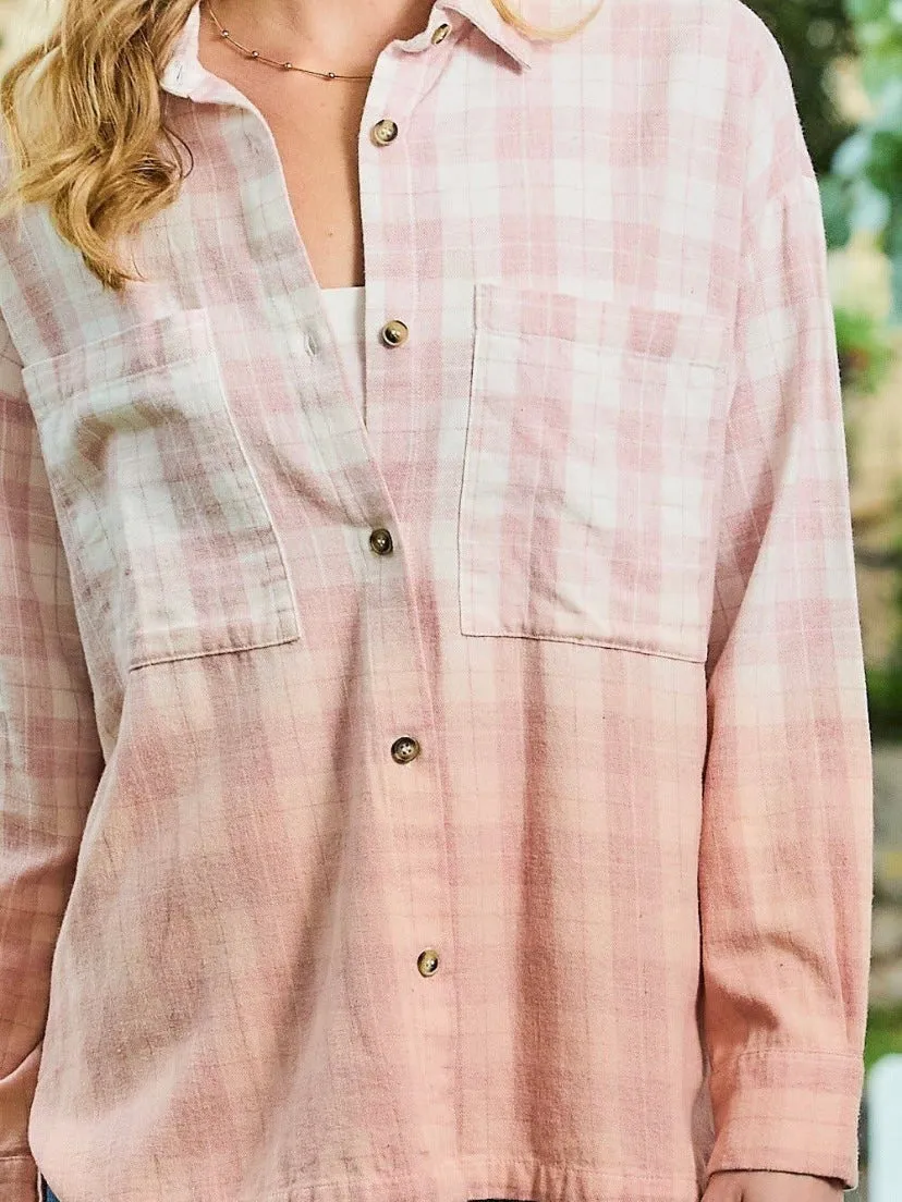 Ombré Plaid Top: Blush
