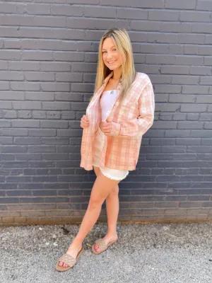 Ombré Plaid Top: Blush