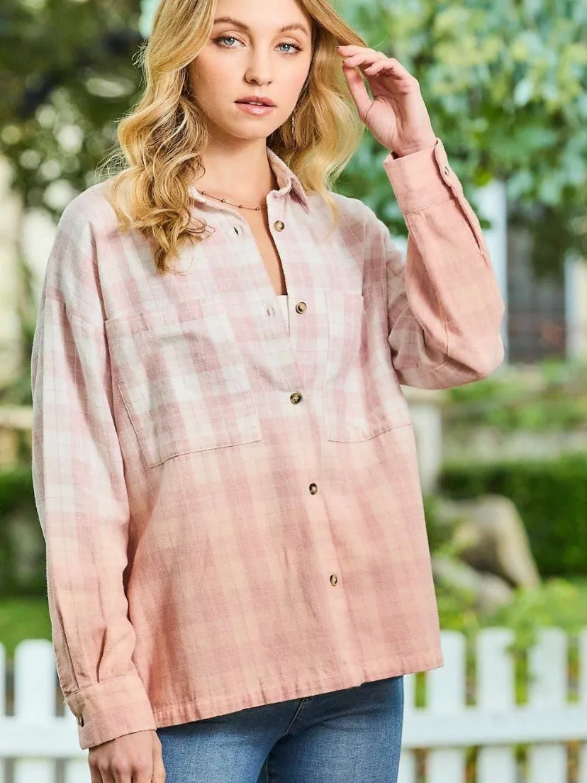Ombré Plaid Top: Blush