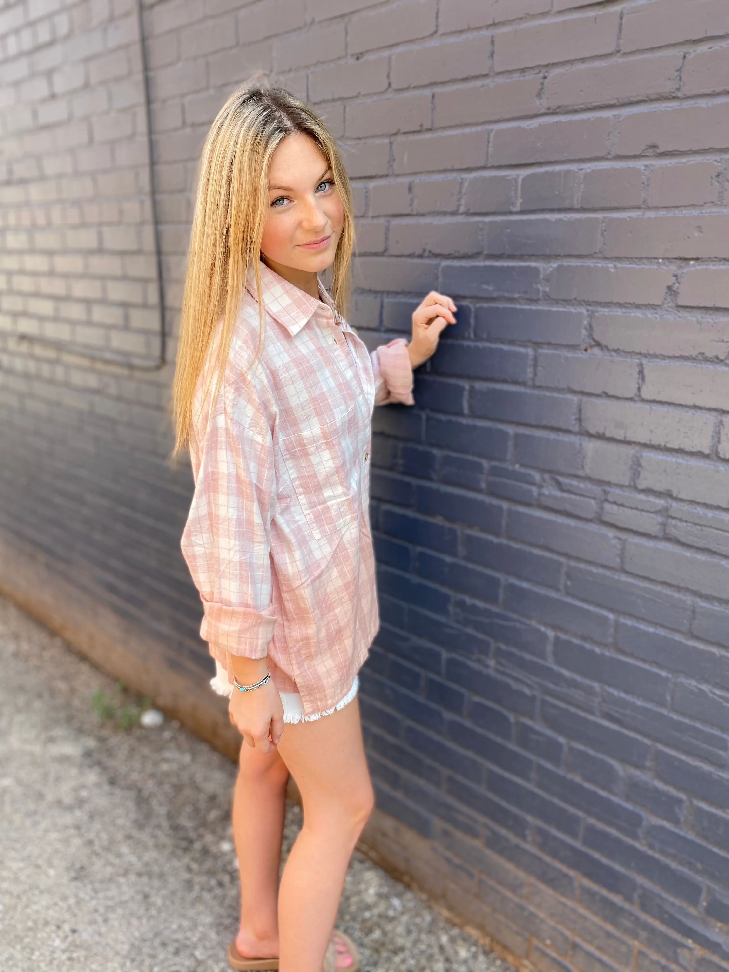 Ombré Plaid Top: Blush