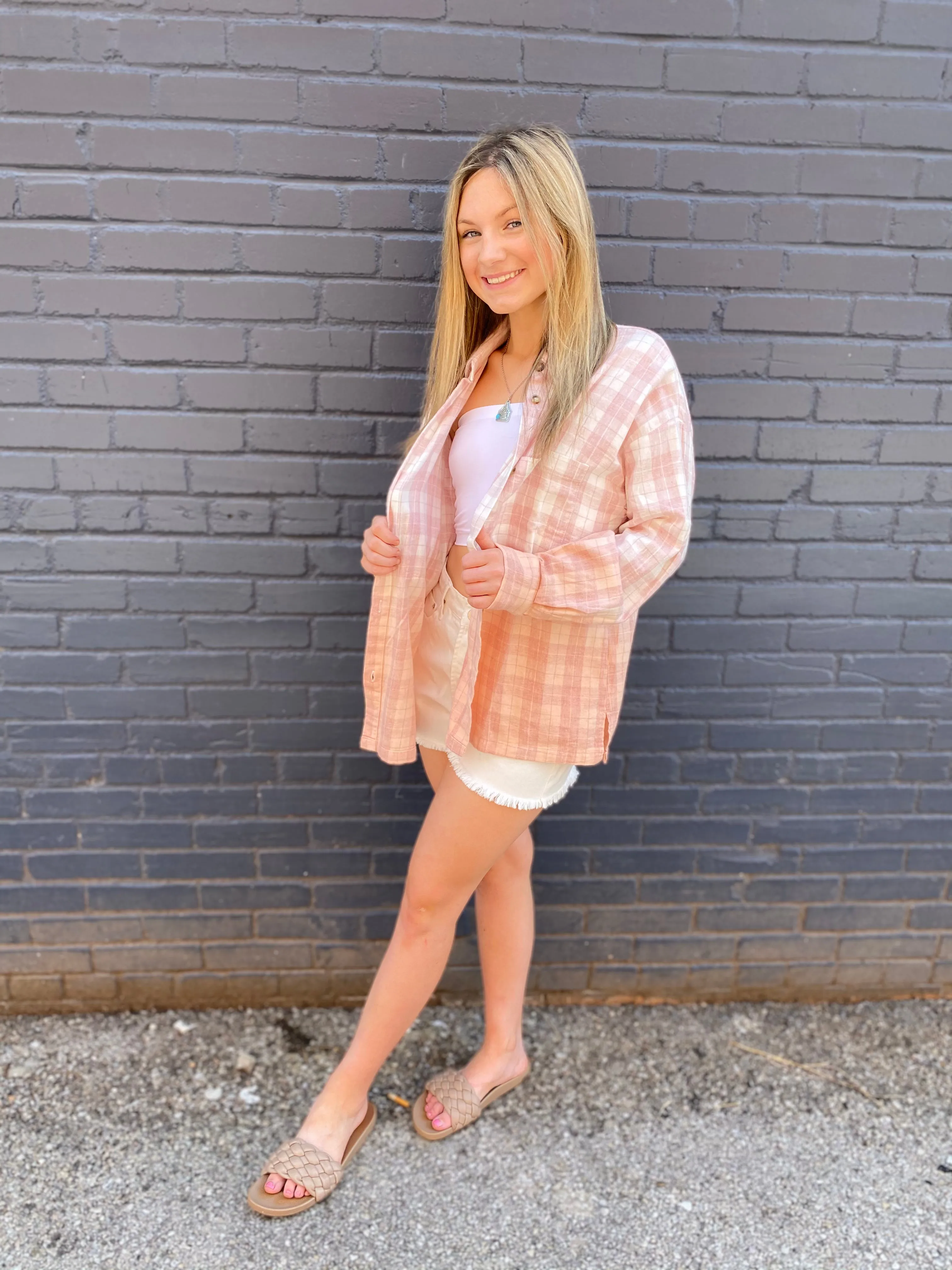 Ombré Plaid Top: Blush
