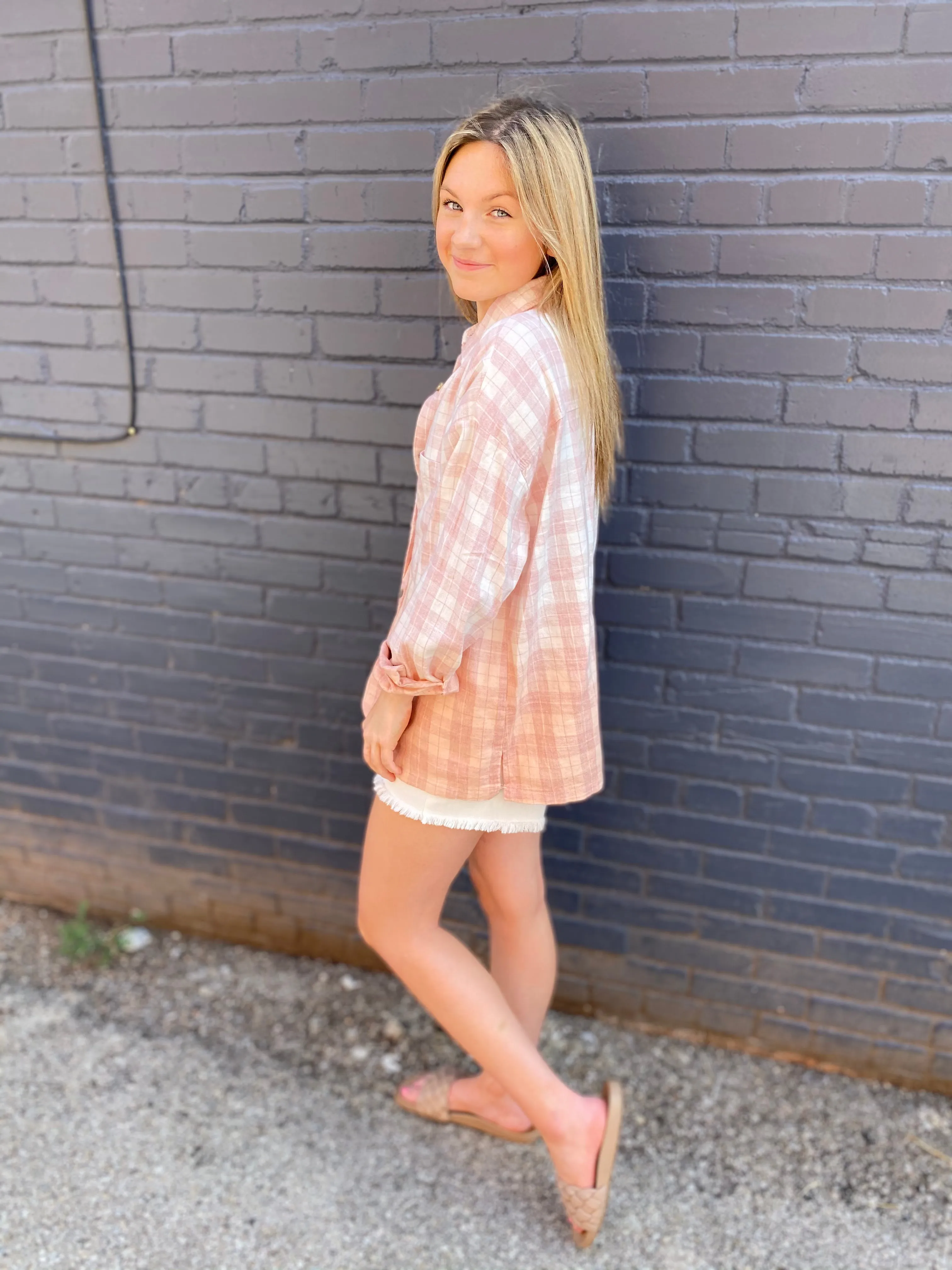 Ombré Plaid Top: Blush