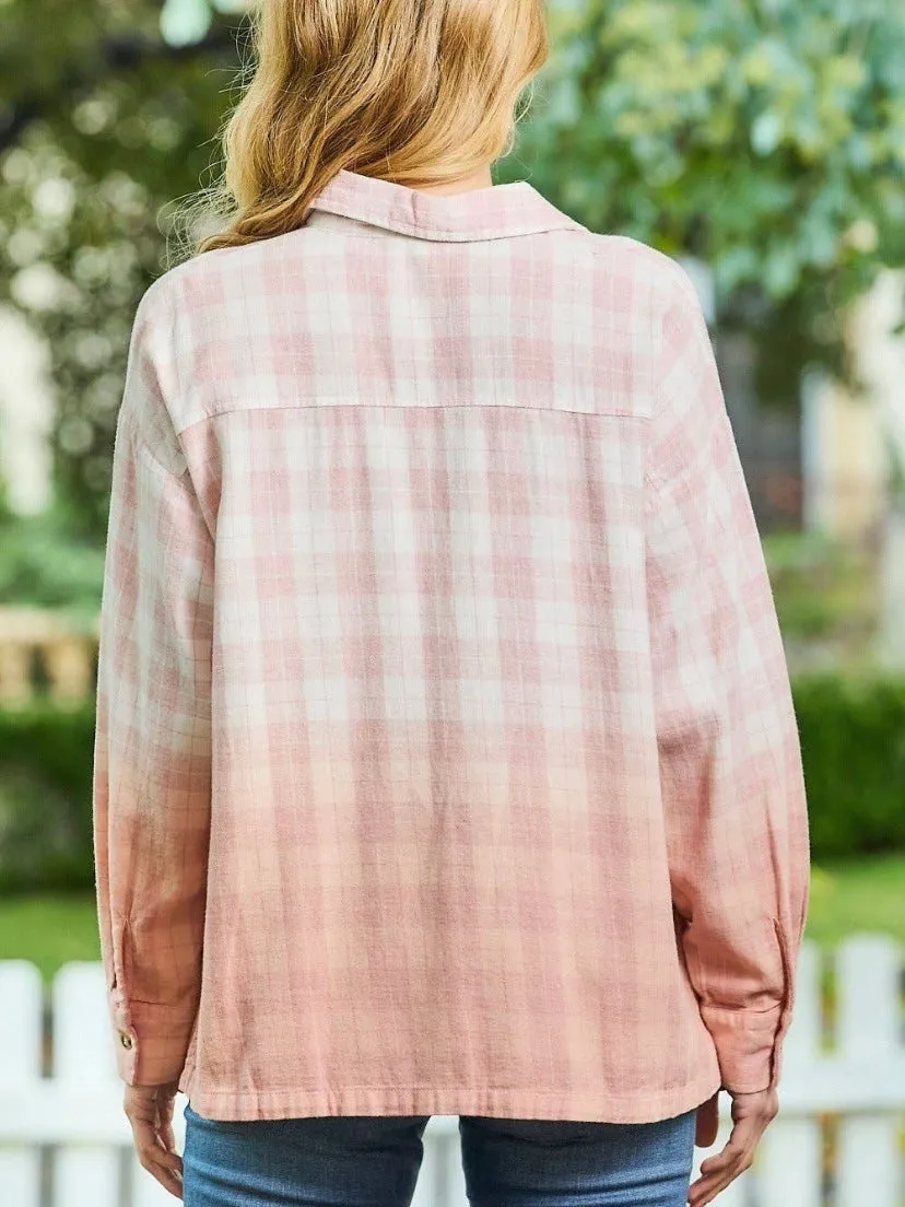 Ombré Plaid Top: Blush