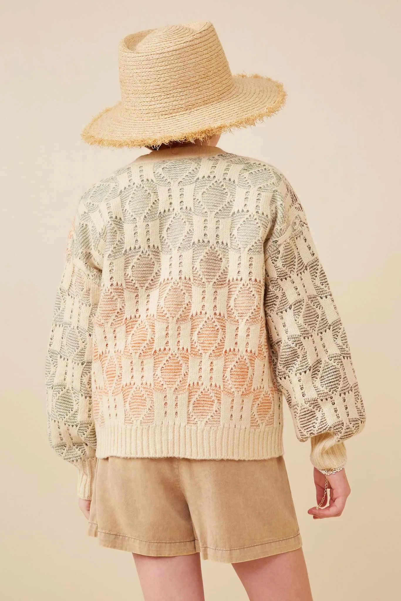 Ombre Checkered Cropped Button Cardigan