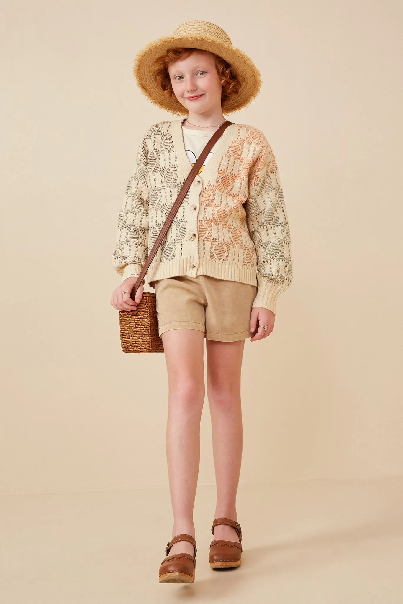 Ombre Checkered Cropped Button Cardigan