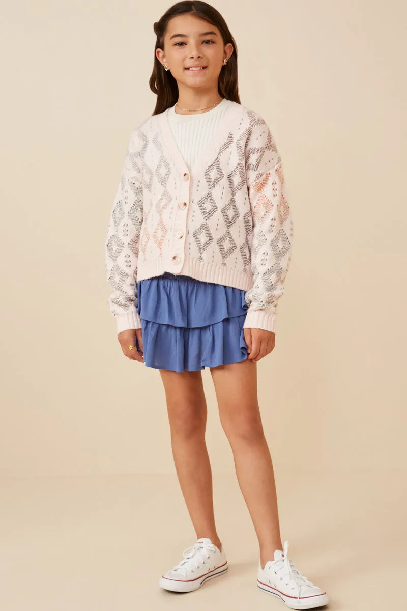 Ombre Diamond Cropped Button Cardigan