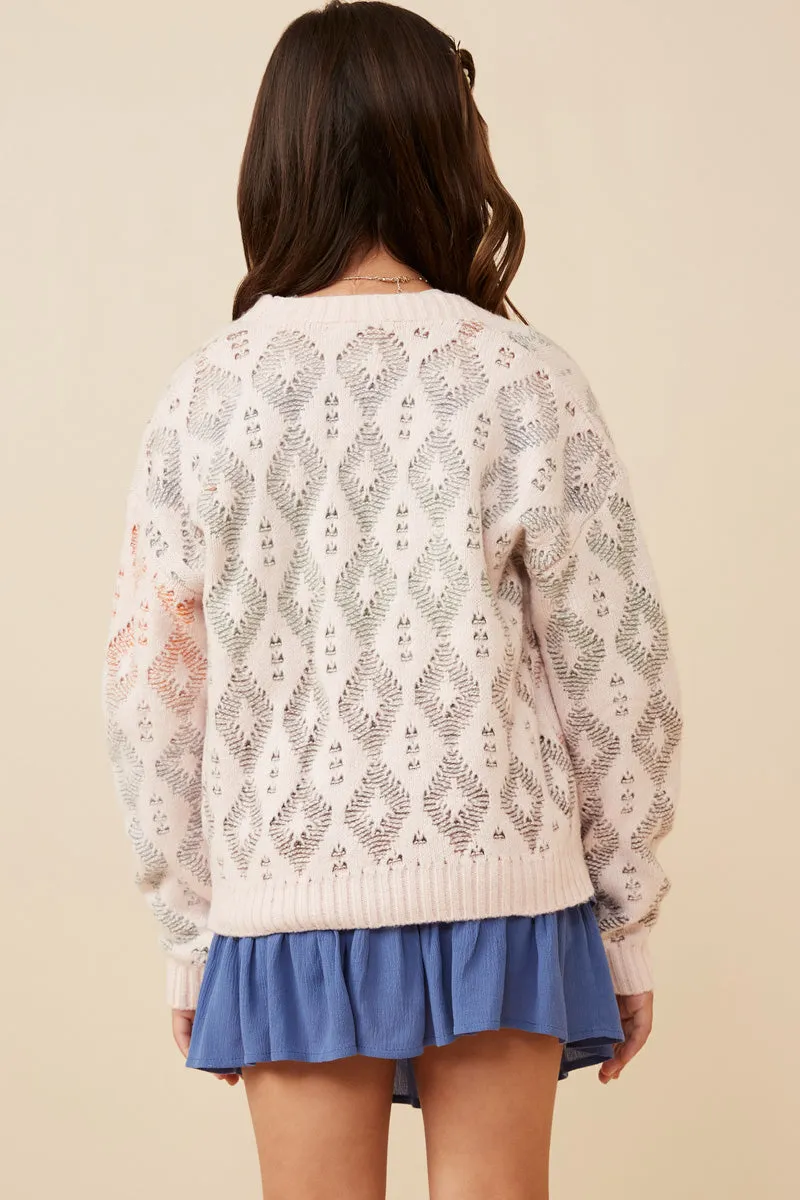 Ombre Diamond Cropped Button Cardigan