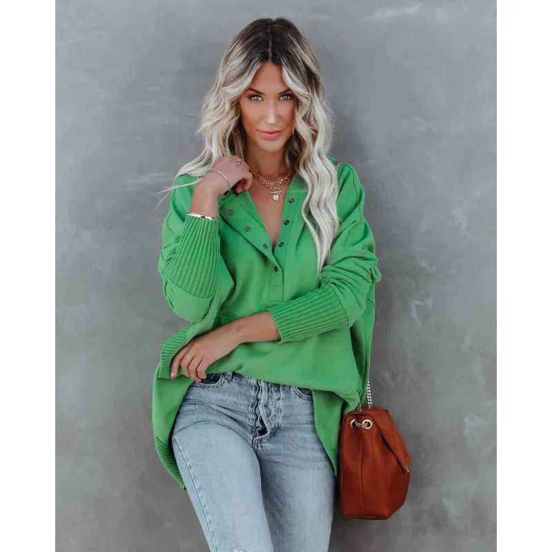 On Point Hooded Button-Up Relaxed Fit Sweater