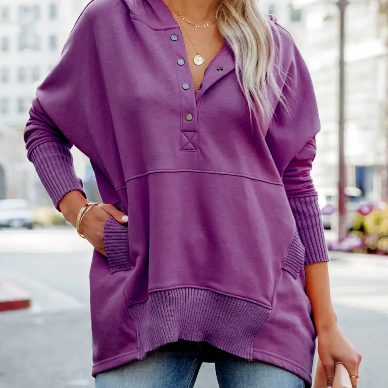 On Point Hooded Button-Up Relaxed Fit Sweater