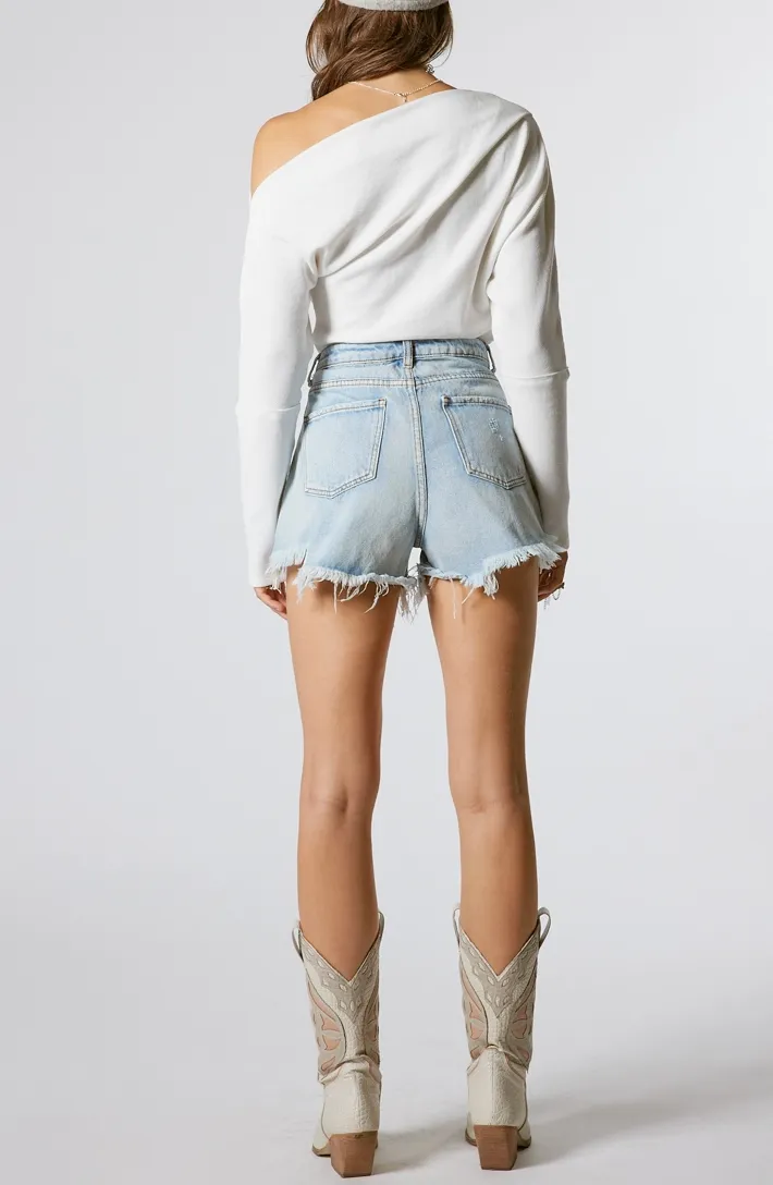 One Shoulder Long Sleeve Waffle Top