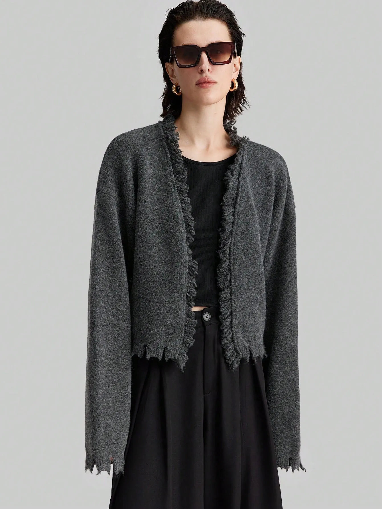 Ontre Women's Loose Knit Cardigan With Shawl Collar