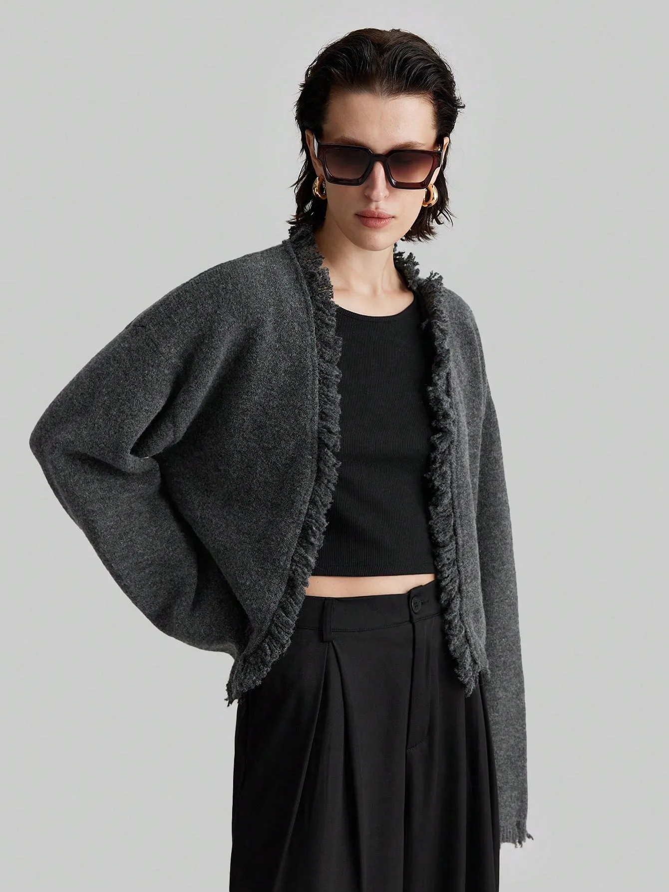 Ontre Women's Loose Knit Cardigan With Shawl Collar