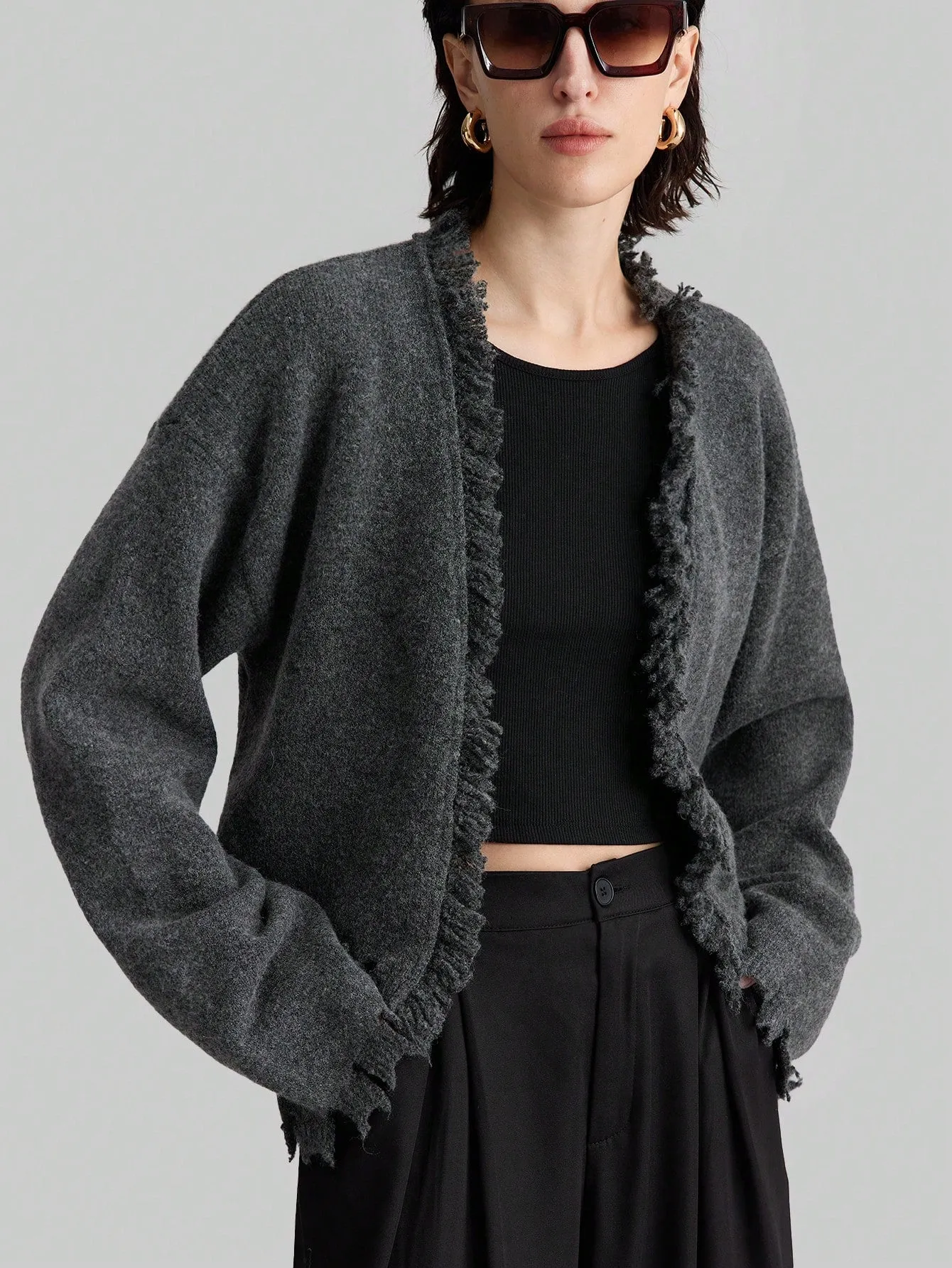 Ontre Women's Loose Knit Cardigan With Shawl Collar