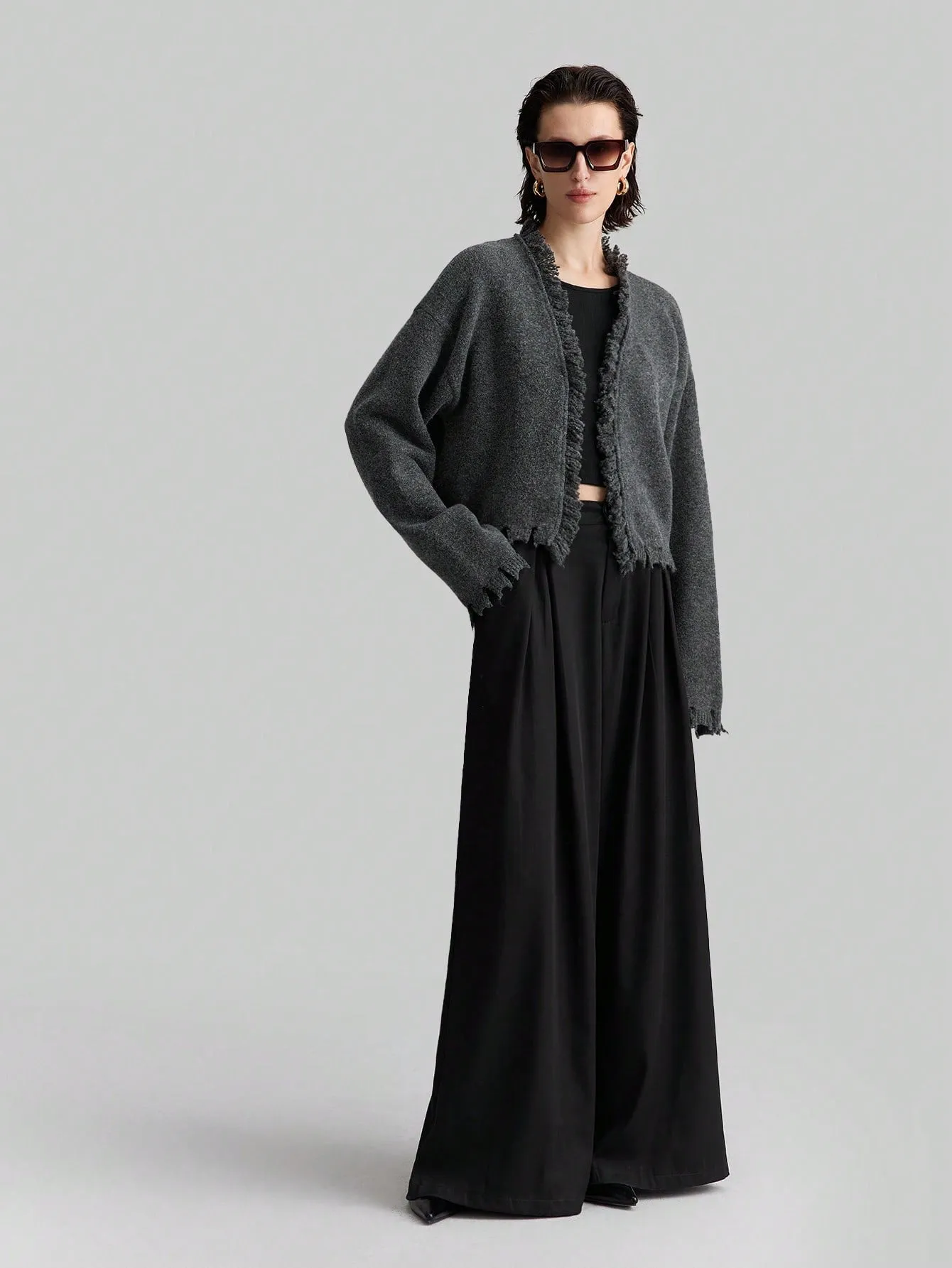 Ontre Women's Loose Knit Cardigan With Shawl Collar