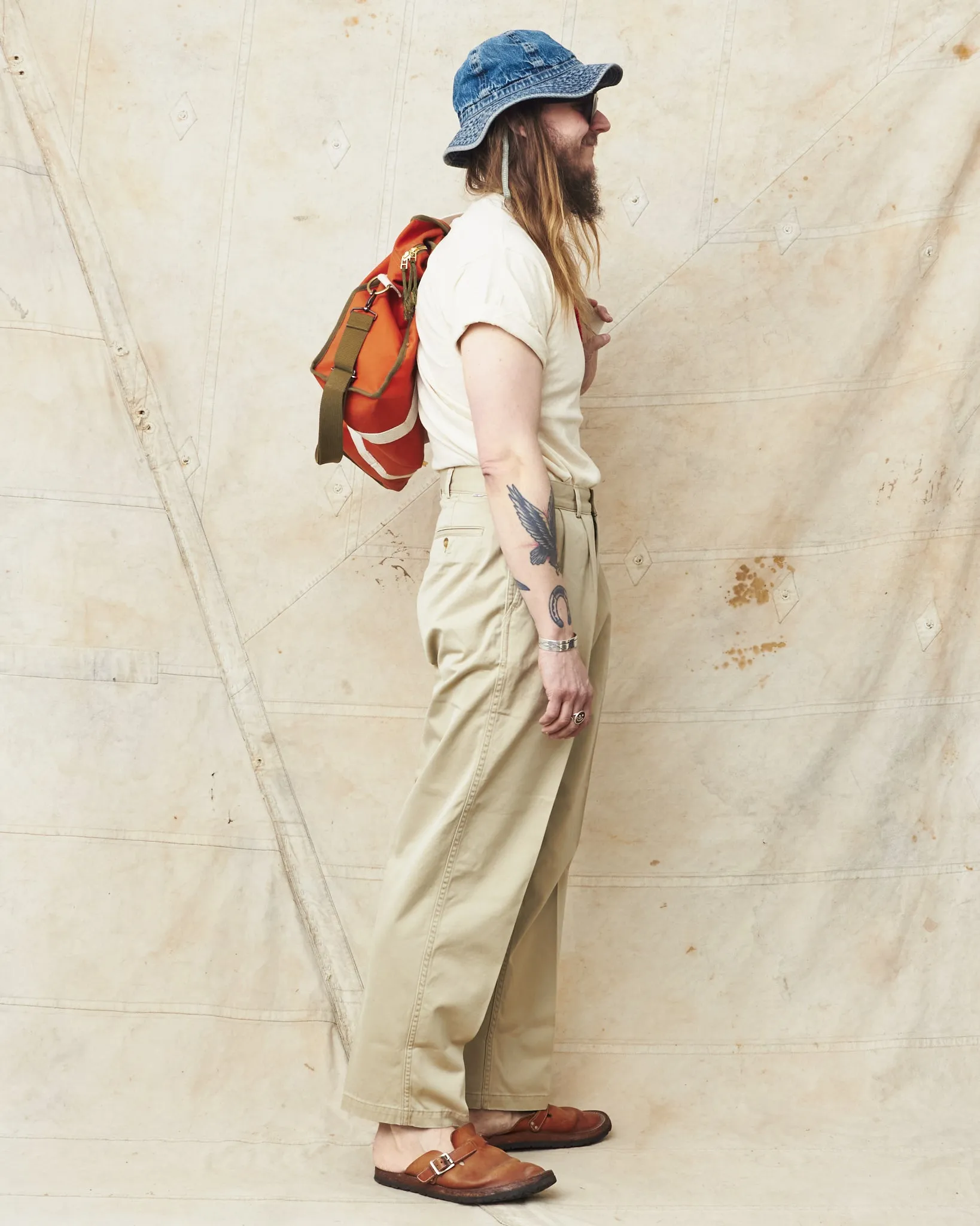 OrSlow 5021 Two Tuck Wide Trousers Khaki