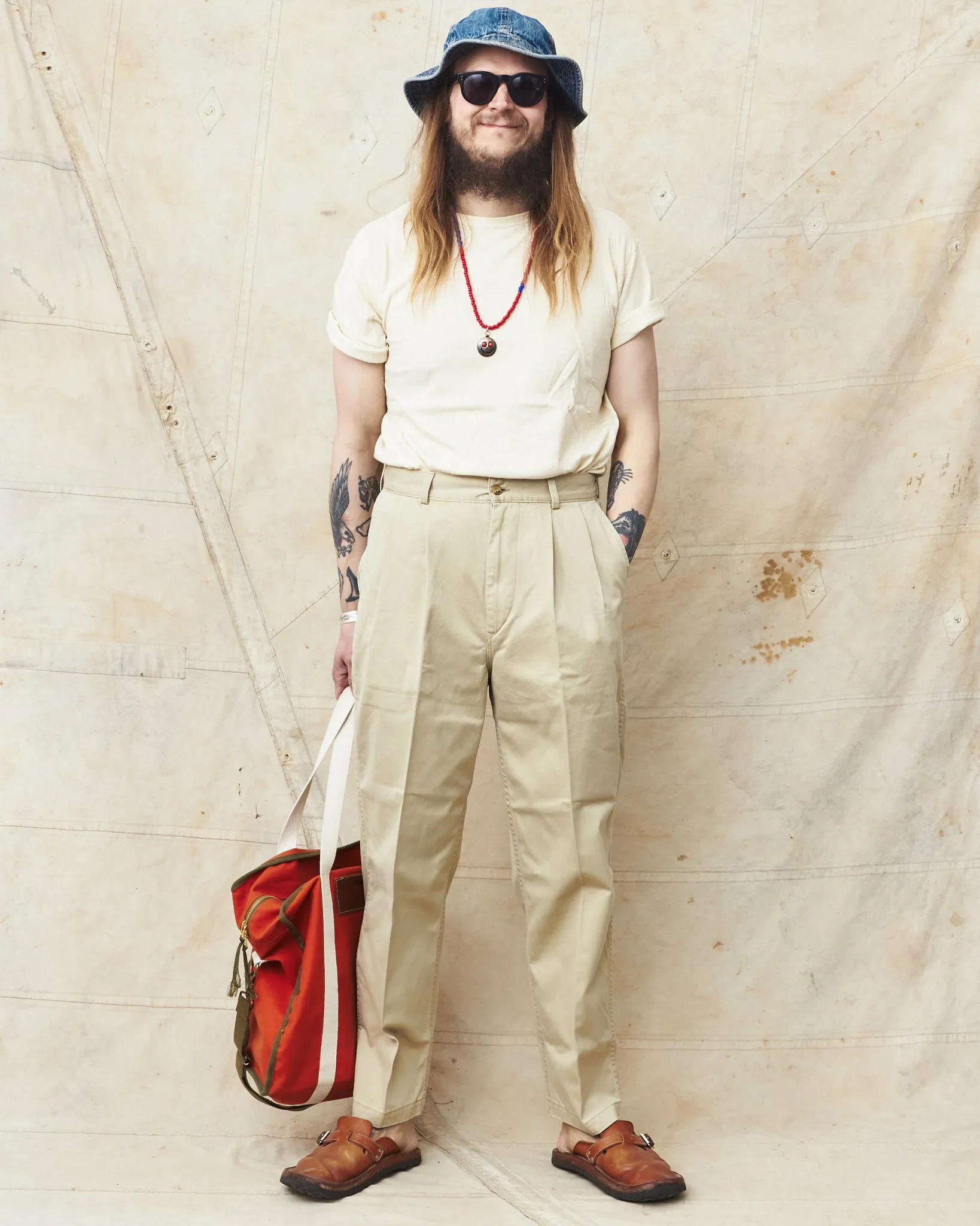 OrSlow 5021 Two Tuck Wide Trousers Khaki