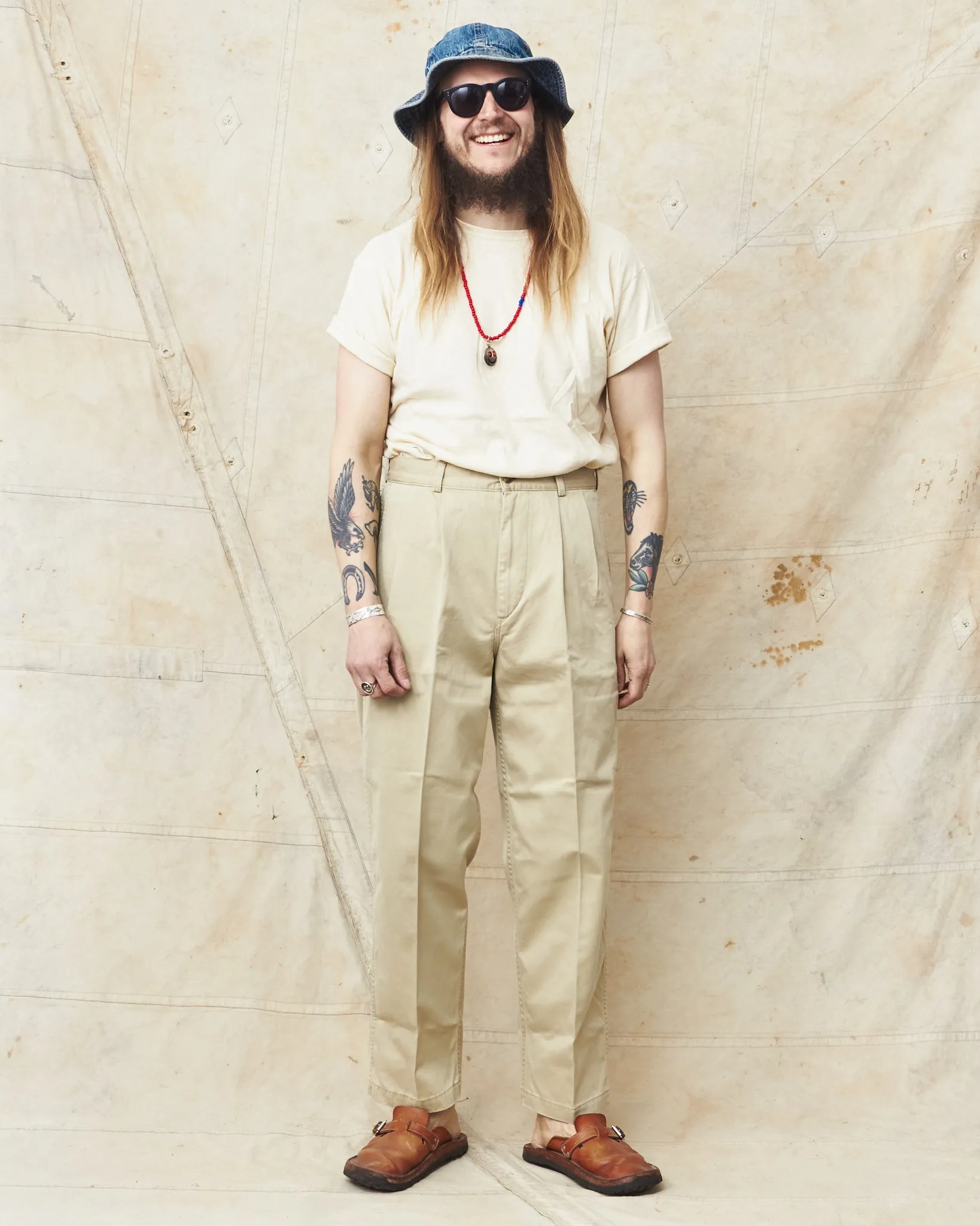 OrSlow 5021 Two Tuck Wide Trousers Khaki