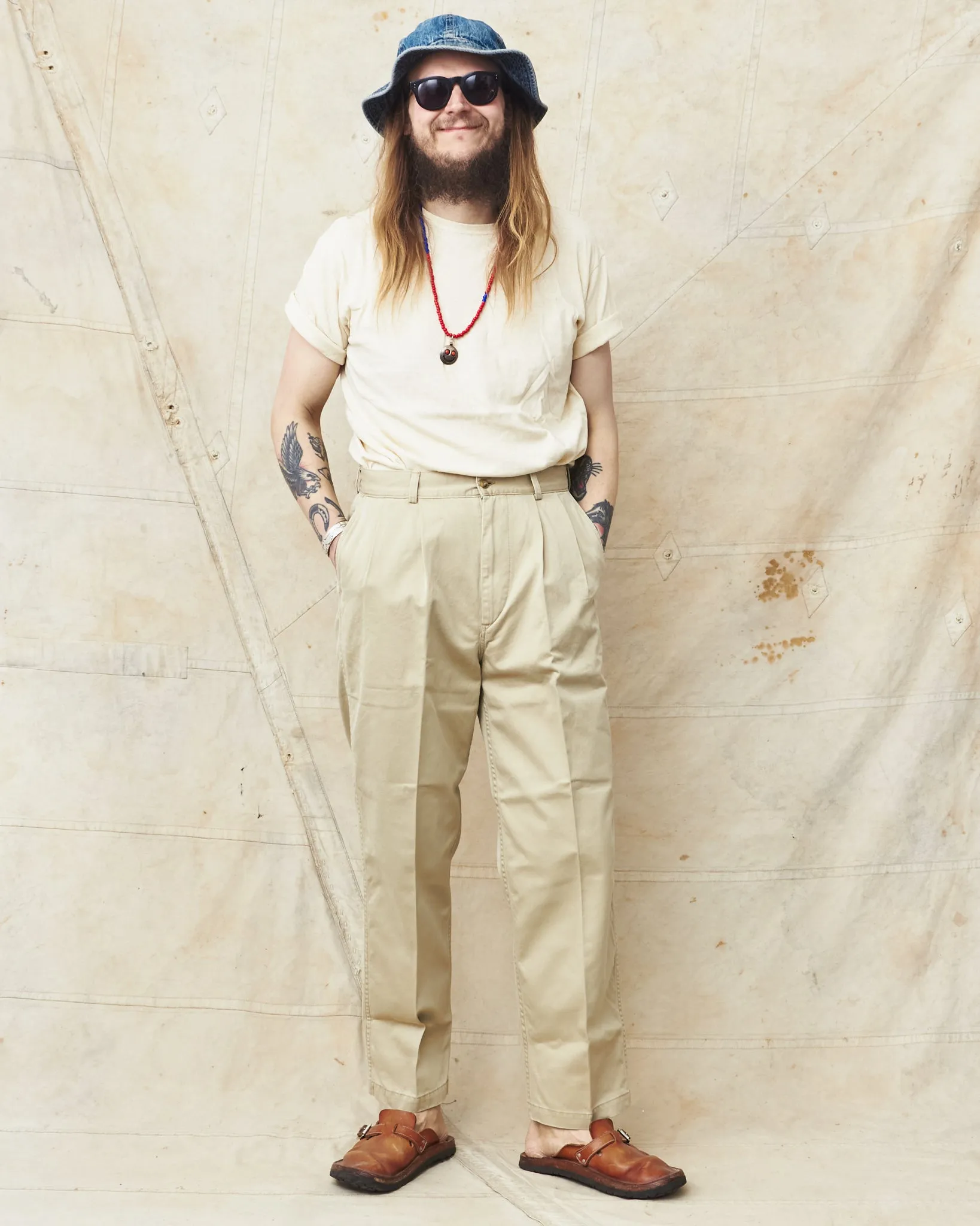 OrSlow 5021 Two Tuck Wide Trousers Khaki