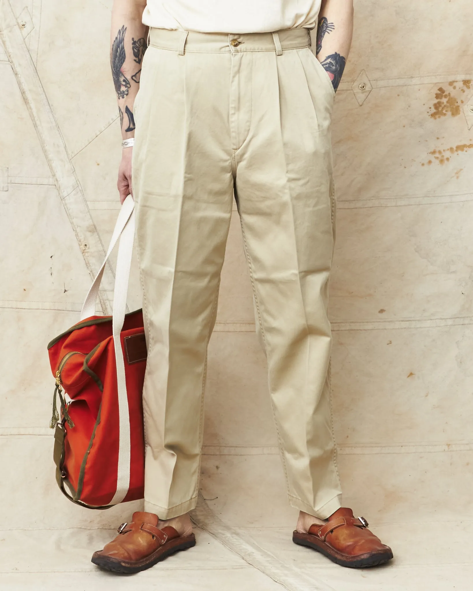 OrSlow 5021 Two Tuck Wide Trousers Khaki