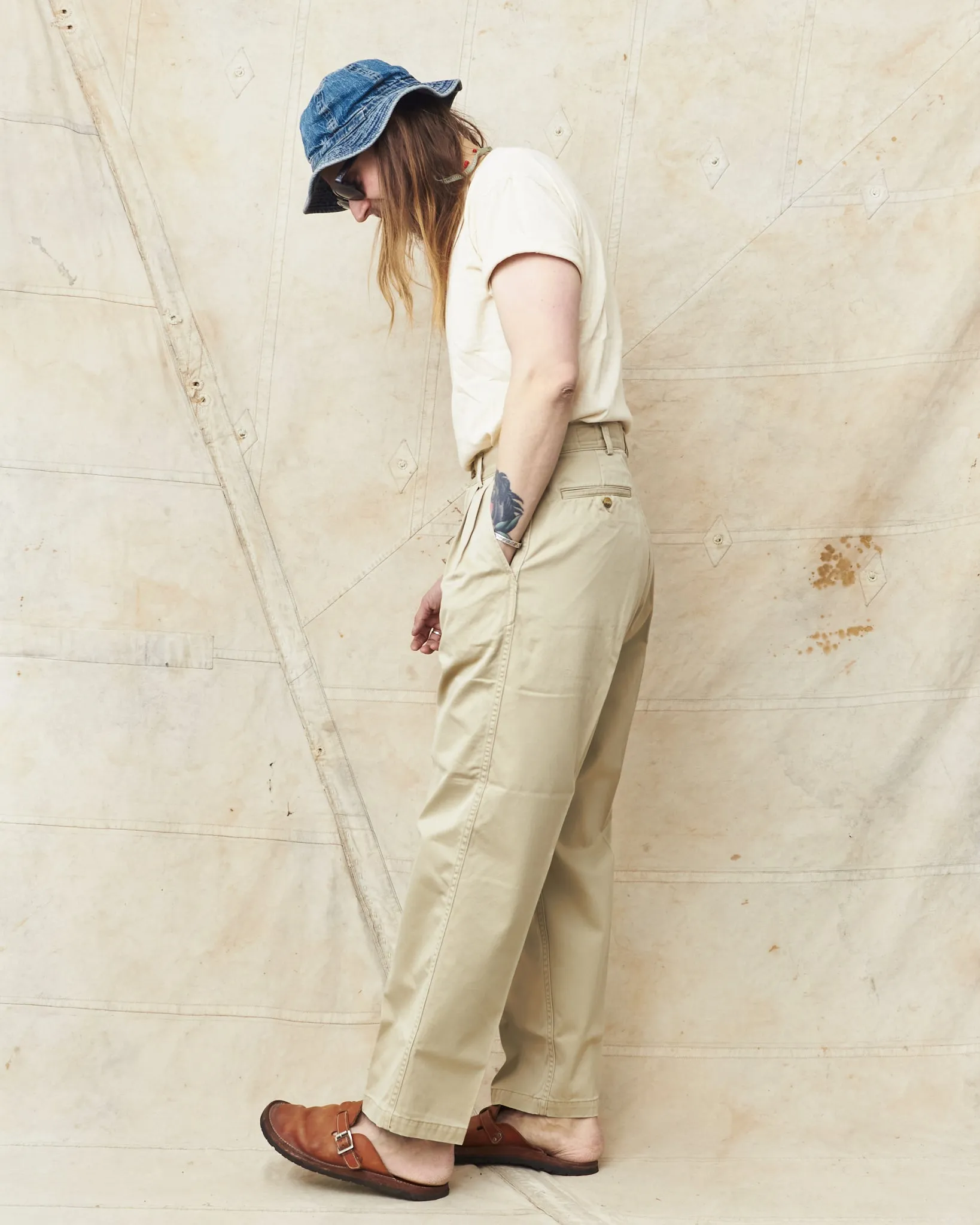 OrSlow 5021 Two Tuck Wide Trousers Khaki