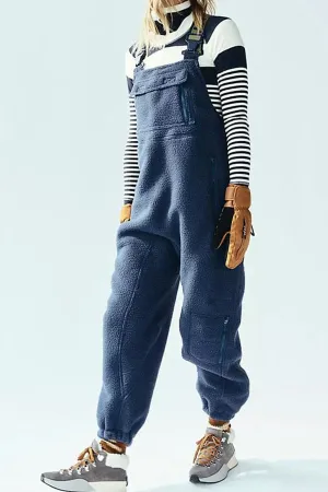 Outdoor Plush Solid Color Warm Women's Overalls