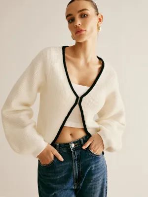 Oversized Contrast Trim Clasp Knit Outwear