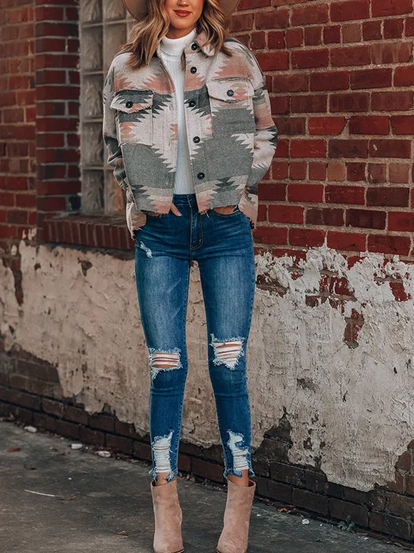 Oversized Printed Woolen Jacket