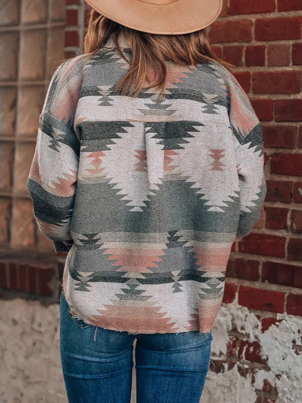 Oversized Printed Woolen Jacket
