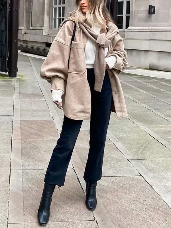 Oversized Woolen Shirt Jacket