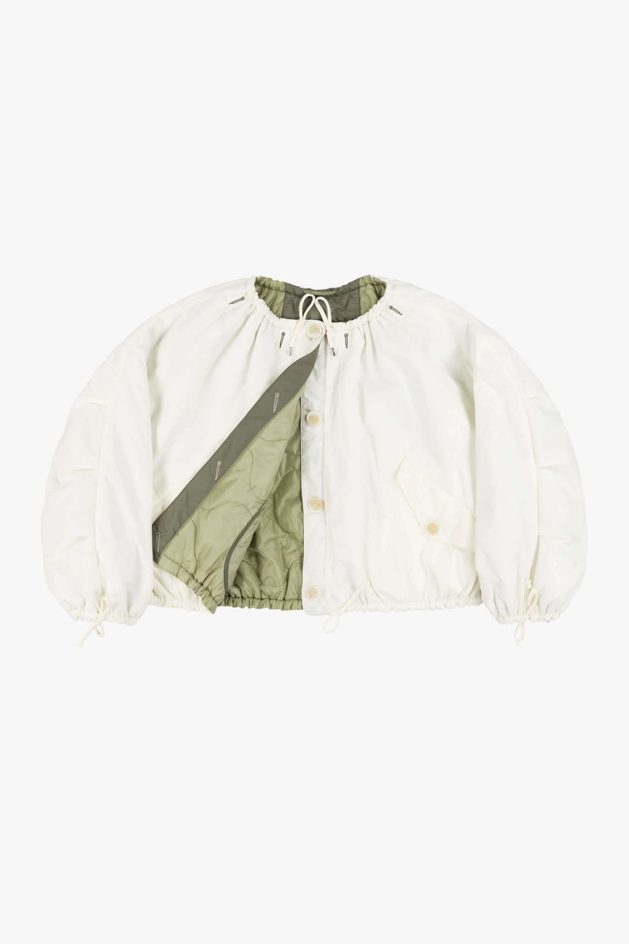 Parachute Quilt Bomber - White / Pale Sage